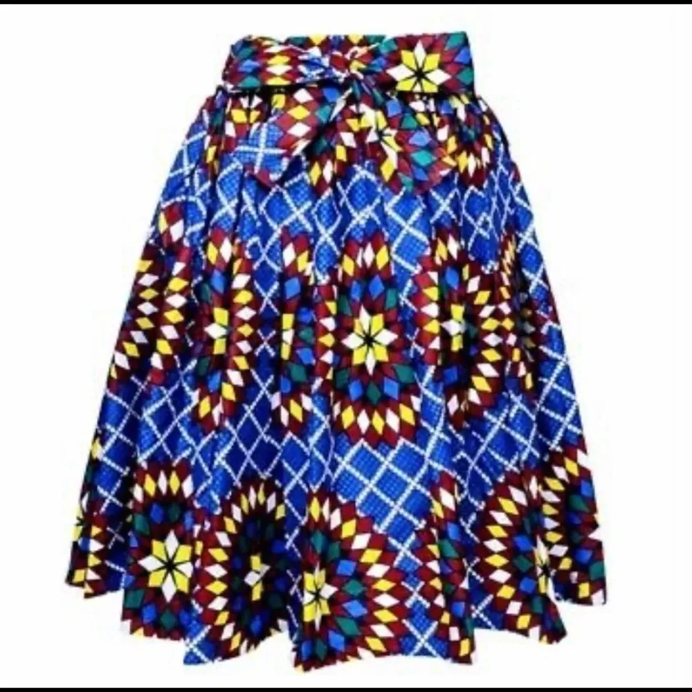 African Dashiki Printed Wax Elastic Waist Flared Skirt Tribal One Size - Picture 5 of 6